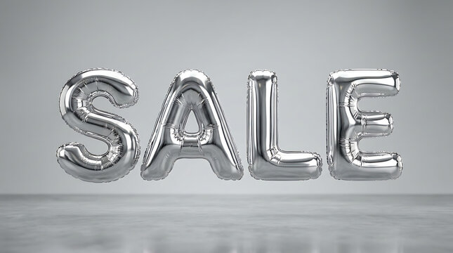 Silver Metallic Sale Text 3D Typography for End of Financial Year EOFY Sale Discount Promotion Retail Marketing and Advertising Design