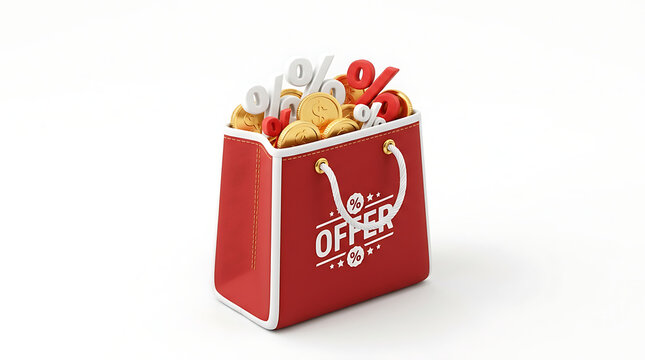 Red Shopping Bag with Special Offer for End of Financial Year EOFY Sale Discount Campaign Ecommerce Shopping and Retail Promotion Concept