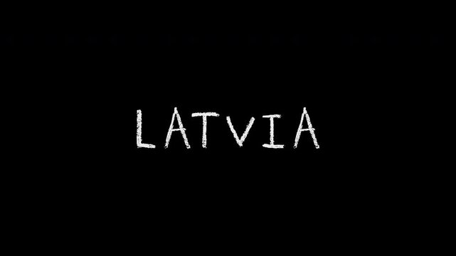 Latvia text animation on black background