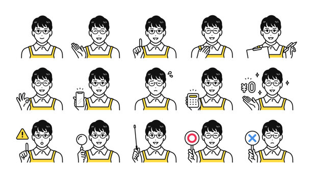 エプロン 男性スタッフ ビジネス向け ベクターアイコンイラスト素材セット