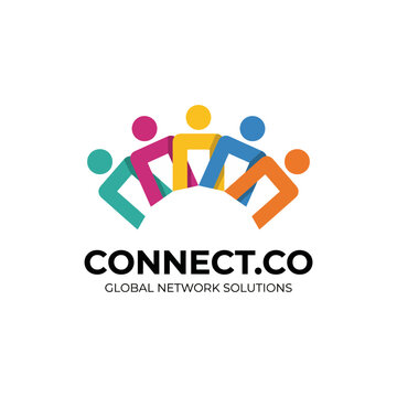 A vibrant logo depicting colorful figures holding hands, representing community, collaboration, and networking, perfect for businesses focused on social connections.