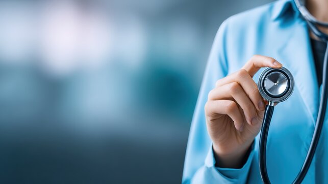 Medical Professional's Touch: A close-up of a medical professional, stethoscope in hand, embodying compassion, care, and the pursuit of well-being.