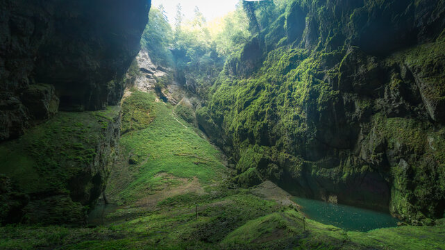 The Macocha Abyss, a famous sinkhole in the Moravian Karst, Czech Republic