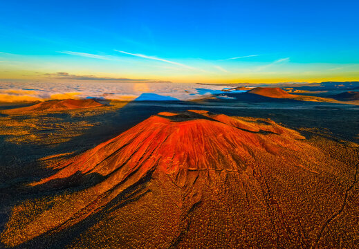 Aerial View of Mojave Desert Cinder Cones at Sunrise