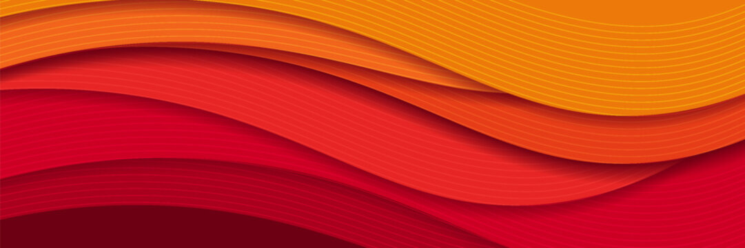 Abstract Red and Orange Layered Wave Background with Paper Cut Texture