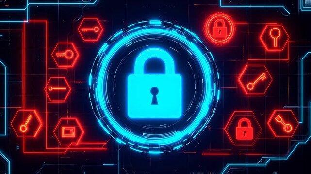 Advanced Cybersecurity lock and icons for Digital Transformation and Cyber Infrastructure