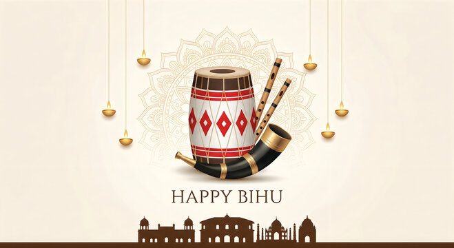 Traditional Assamese instruments for Rongali Bihu festival