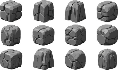 Set of stone rocks in different shapes flat vector collection of natural boulders and stones for game design landscape and environment illustration © Sumon Creative