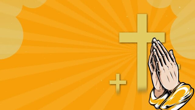 Sunset Prayer with Calvary Crosses Background. Three Crosses Faith Header. Motion Studio Christian Set.