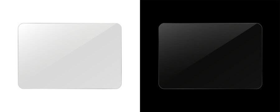 Tablet protective glass. Shiny transparent tablet screen glass. Overlay reflection mockup. Plastic device panel background