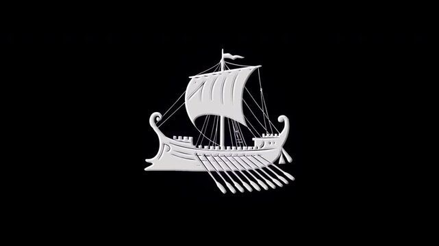 Ancient greek trireme galley ship digital logo reveal
