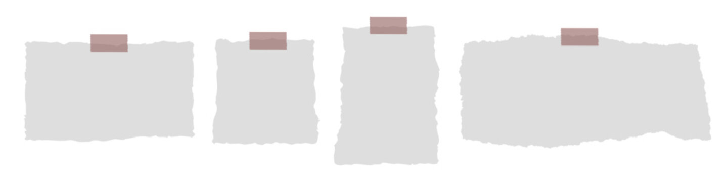 White torn paper post it notes set with duct tape isolated on transparent background