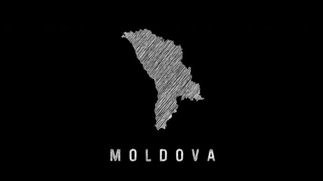 Moldova map scribble animation on black background