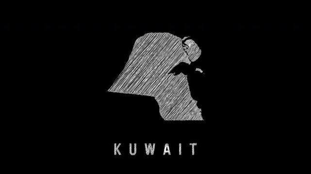 Kuwait map sketching on black background