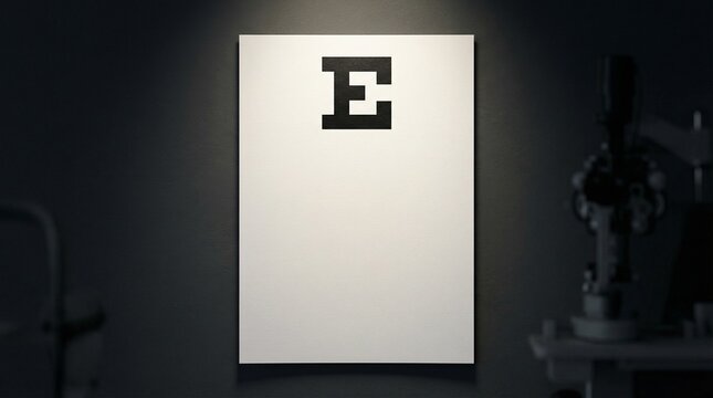 Blank Eye Chart Hanging On Wall In Dark Examination Room