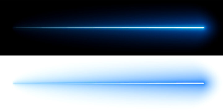 Glowing light blue line, moving light streak ray, transparent shining ray effect