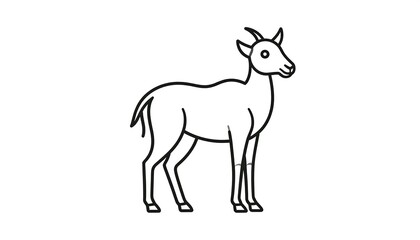 Fototapeta premium A black and white line drawing of a gazelle, side profile, minimalist style, set against a plain white background