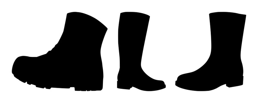 Boot set with single black silhouette on white background design featuring footwear, line art, silhouette with black color and white background