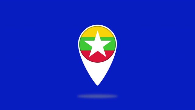 Myanmar flag location pin bouncing on blue background