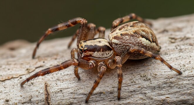 Close-up view of a brown spider on a wooden surface.