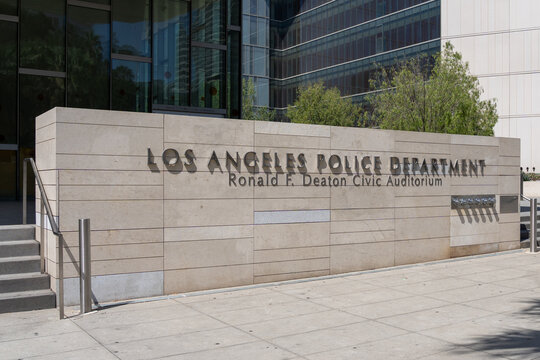 Los Angeles, CA, USA - July 11, 2022: Los Angeles Police Department (LAPD) Headquarters at Ronald F. Deaton Civic Auditorium in Los Angeles, CA, USA. 
