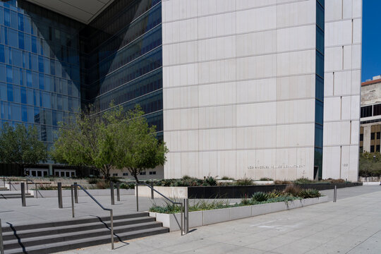 Los Angeles, CA, USA - July 11, 2022: Los Angeles Police Department (LAPD) Headquarters at Ronald F. Deaton Civic Auditorium in Los Angeles, CA, USA. 