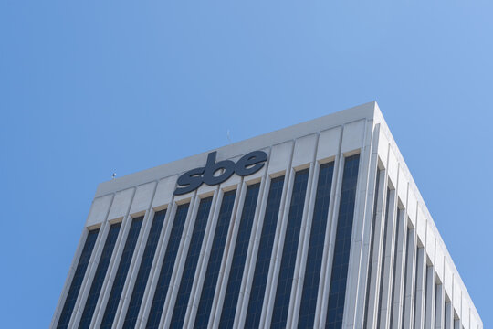 Los Angeles, CA, USA - July 11, 2022: SBE building at 5900 Wilshire Boulevard in Los Angeles, CA, USA. SBE is a company that specializes in hospitality and entertainment services.