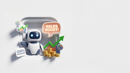 Naklejka premium AI Sales Conversion Agent — Neumorphic 3D Icon with Copy Space
