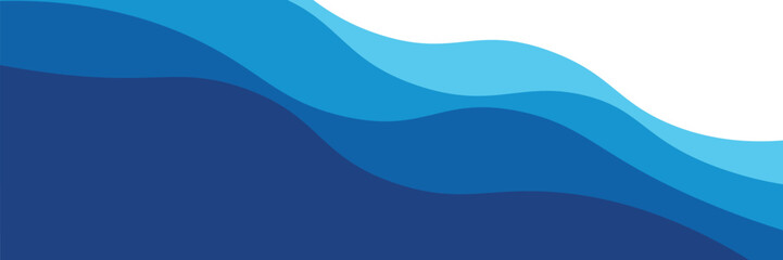 Obraz premium Flat Style Blue Sea Waves Banner with Layered Ocean Curves. Vector Illustration