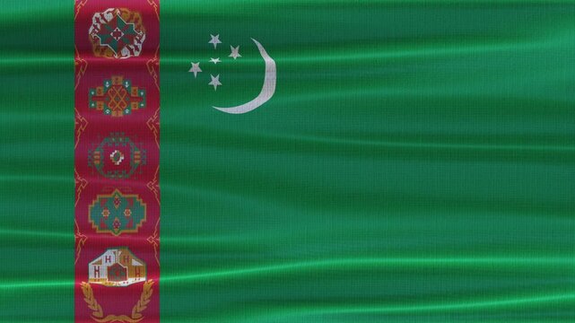 Turkmenistan flag waving in the wind with high quality fabric texture