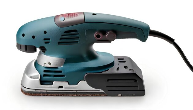 Power Sander Close-up: A close-up shot of a power sander, showcasing its intricate design and emphasizing its functionality. A tool designed to streamline woodworking or any surface treatment tasks.
