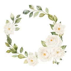Fototapeta premium White Rose Watercolor Wreath, Floral Graphics for Wedding Decor, Sublimation Designs,