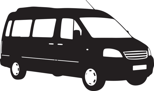 Black van silhouette, vehicle icon, minivan graphic, transportation symbol