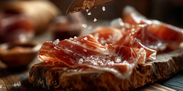 Delicious meat presentation. Closeup of savory ham displaying texture and elegant lighting