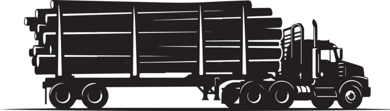 Black truck, lumber truck, logging truck, timber transport vector