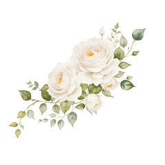 Fototapeta premium White Rose Watercolor Floral Frame for Wedding Invitations.Flower Clipart