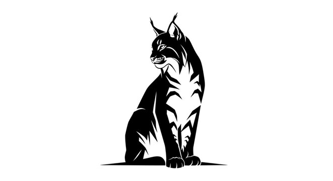 Majestic lynx silhouette, a powerful and graceful wild cat, captured in a striking black and white vector illustration, embodying strength and agility.