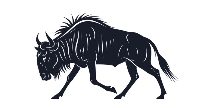 Powerful Gnu Silhouette Illustration on White Background.