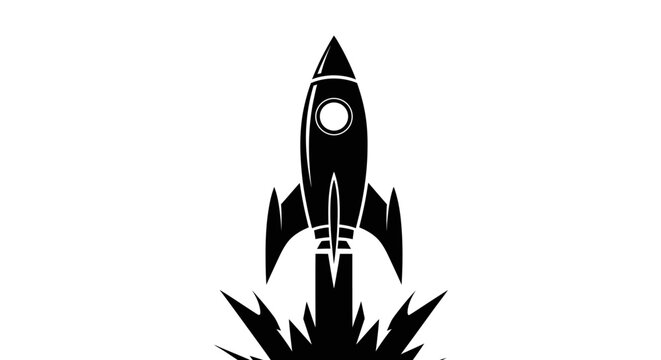 Rocket Launching into Space with Flames and Smoke.
