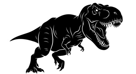 Powerful Tyrannosaurus Rex dinosaur roaring with open mouth and sharp teeth, black and white illustration. © Ernima