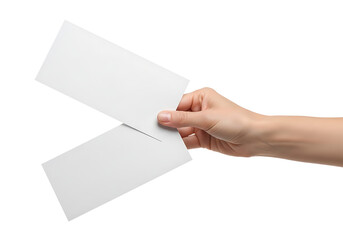 Fototapeta premium Person hand holding two blank white tickets or cards
