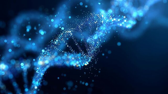An abstract blue background features glowing particles and flowing wave patterns, blending futuristic fractal energy with light and purple motion for a sleek, artistic wallpaper design
