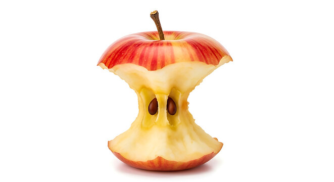 Fresh red apple core isolated on white background with food waste