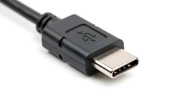 Black usb-c connector cable on a white background with usb