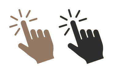 Fototapeta premium Minimalist hand cursor icons, black and brown finger click vector symbols, digital touch and selection pointers for web interface design