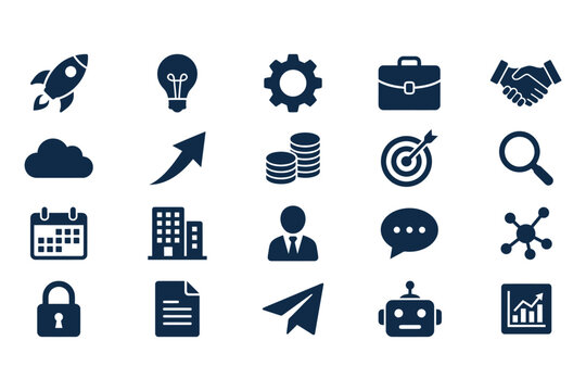 Business icons on white background.
