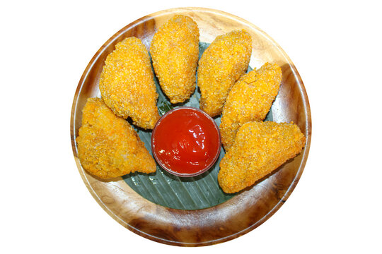 Fried Chicken Nuggets with Tomato Chili Sauce, Isolated on Transparent Background