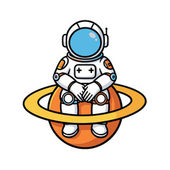 Obraz premium Astronaut Vector Icon Hugging Planet Saturn