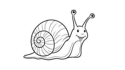 A smiling cartoon snail with antennae and a spiral shell. © bagmany