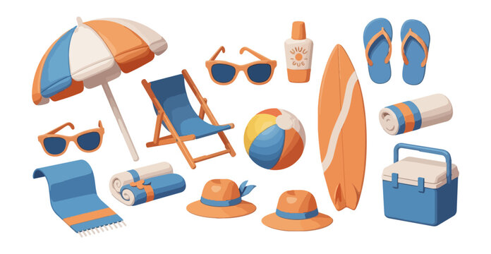 Summer essentials collection beach items vector illustration